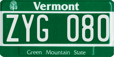 VT license plate ZYG080