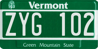 VT license plate ZYG102