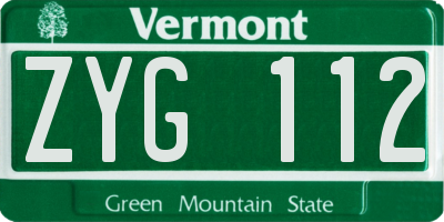 VT license plate ZYG112