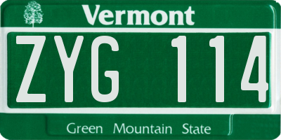 VT license plate ZYG114