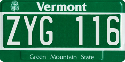 VT license plate ZYG116