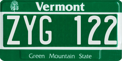 VT license plate ZYG122