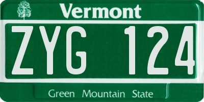 VT license plate ZYG124