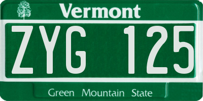 VT license plate ZYG125