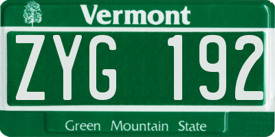 VT license plate ZYG192