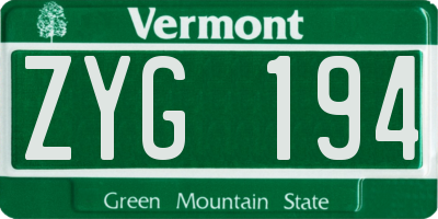 VT license plate ZYG194