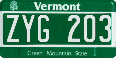 VT license plate ZYG203