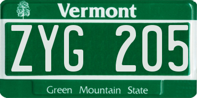 VT license plate ZYG205