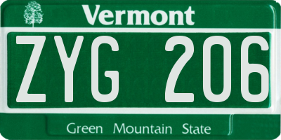 VT license plate ZYG206