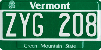 VT license plate ZYG208