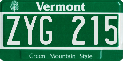 VT license plate ZYG215