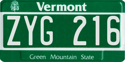VT license plate ZYG216