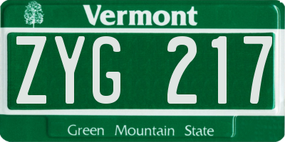 VT license plate ZYG217