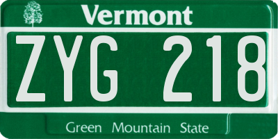 VT license plate ZYG218
