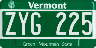 VT license plate ZYG225