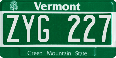 VT license plate ZYG227