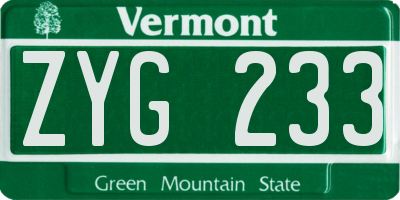 VT license plate ZYG233
