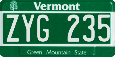 VT license plate ZYG235