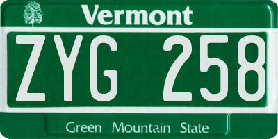 VT license plate ZYG258