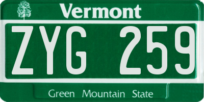 VT license plate ZYG259