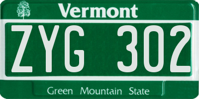 VT license plate ZYG302