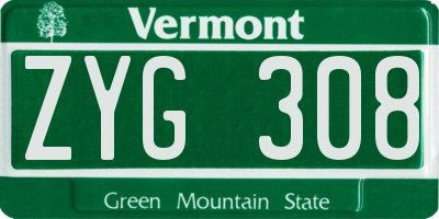 VT license plate ZYG308