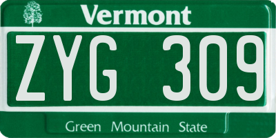 VT license plate ZYG309