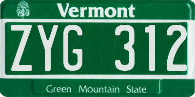 VT license plate ZYG312