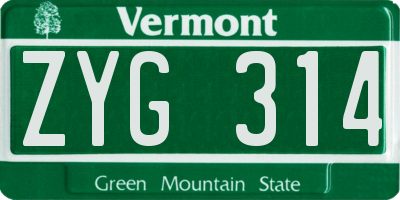 VT license plate ZYG314