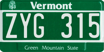 VT license plate ZYG315