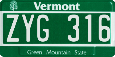 VT license plate ZYG316