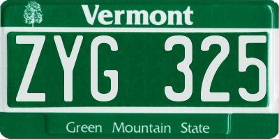 VT license plate ZYG325
