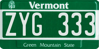 VT license plate ZYG333