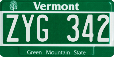 VT license plate ZYG342
