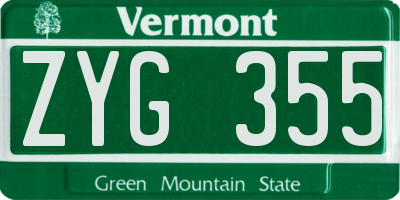 VT license plate ZYG355