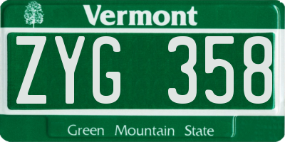 VT license plate ZYG358