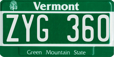 VT license plate ZYG360