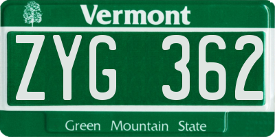 VT license plate ZYG362