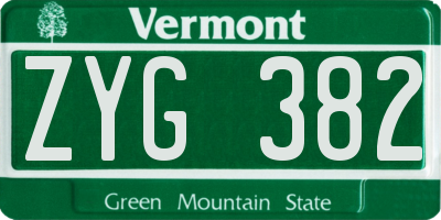 VT license plate ZYG382