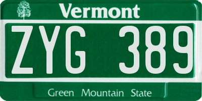 VT license plate ZYG389