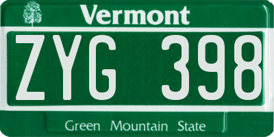 VT license plate ZYG398