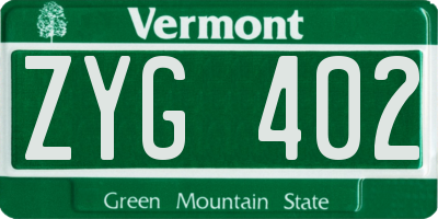 VT license plate ZYG402
