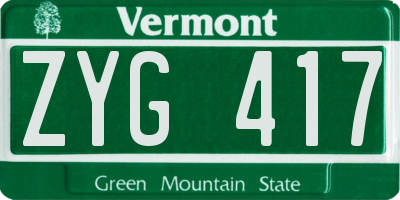 VT license plate ZYG417