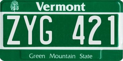 VT license plate ZYG421