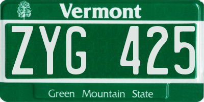 VT license plate ZYG425