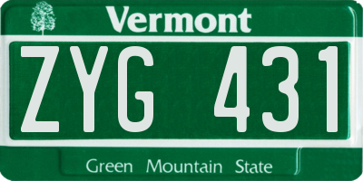 VT license plate ZYG431
