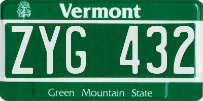 VT license plate ZYG432