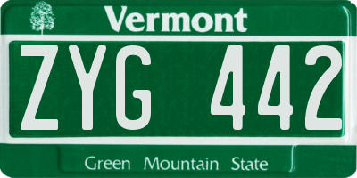 VT license plate ZYG442