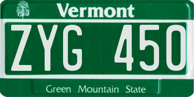 VT license plate ZYG450