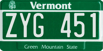 VT license plate ZYG451